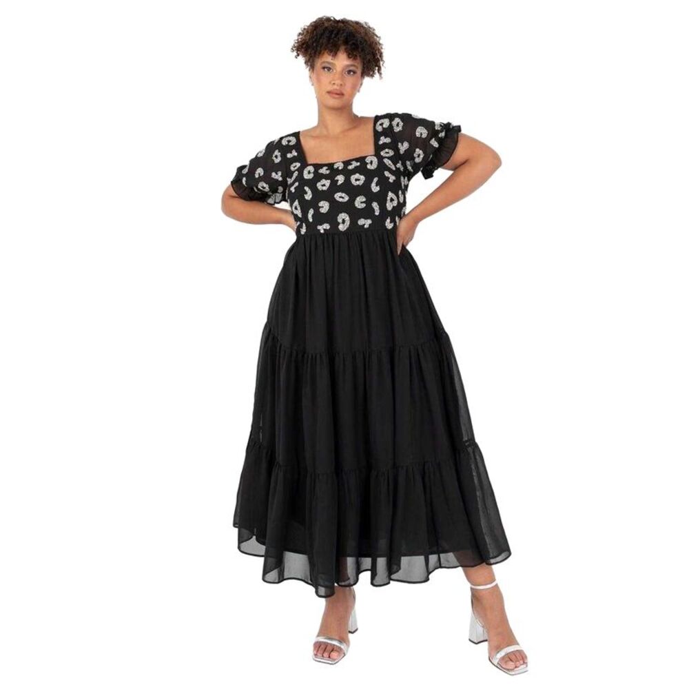 Lovedrobe Womens/Ladies Square Neck Short-Sleeved Midi Dress / Black